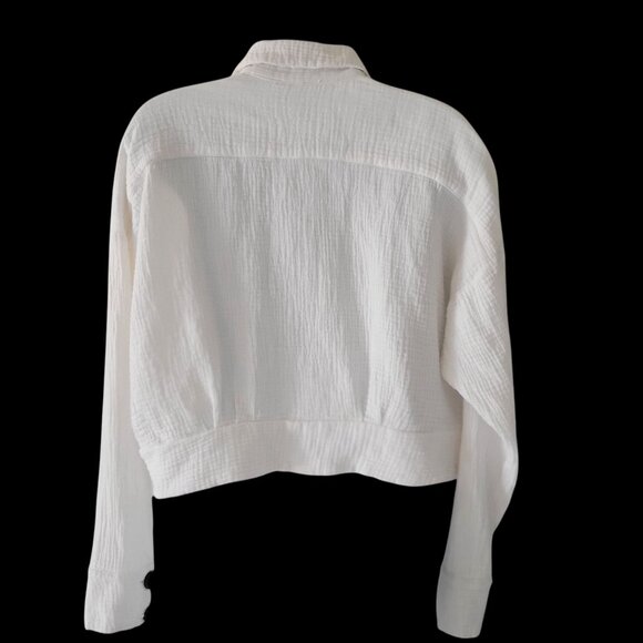 Free People 'Sun Streaks' Cropped Tie Front Top in White Gauze Relaxed Fit- S - Picture 5 of 9